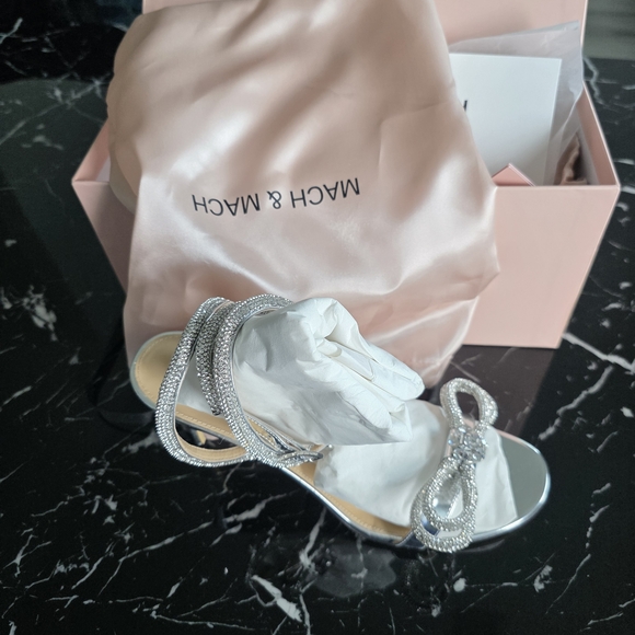 MACH & MACH Shoes - MACH & MACH Silver Heels with Crystal Bow